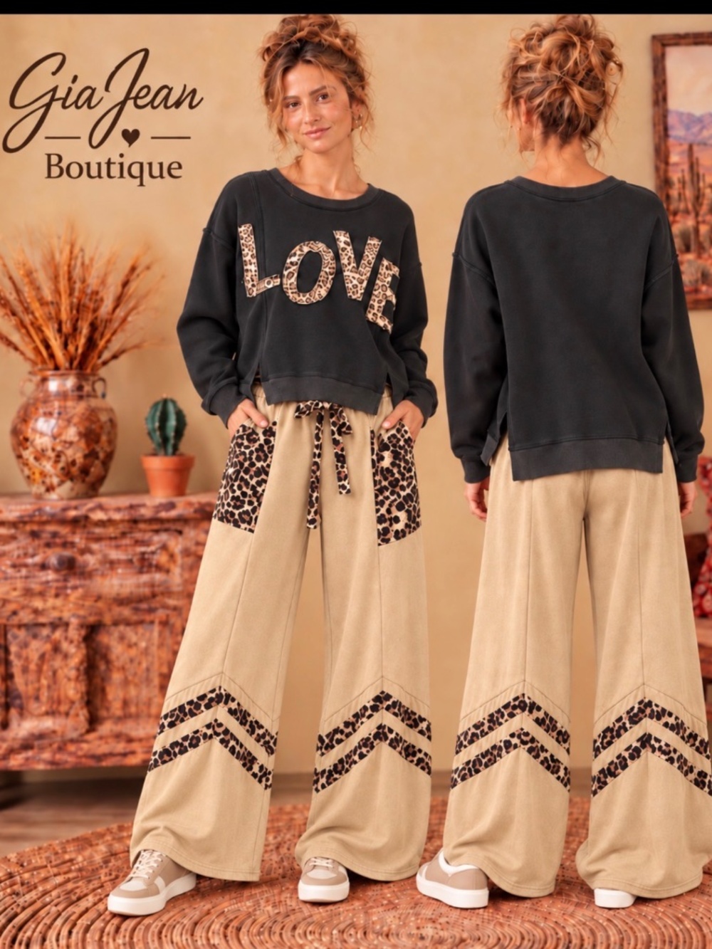 ❤️ ODDI “ FLORA “ ODDI WIDE LEG  PANTS WITH LEOPARD DETAIL 56